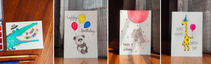 Elevate the art of gifting with our hand-painted birthday cards, where every stroke tells a story of creativity andcare. Adorned with a cute animal illustration on the cover, the card opens to reveal a blank canvas, inviting thegiver to pen their heartf